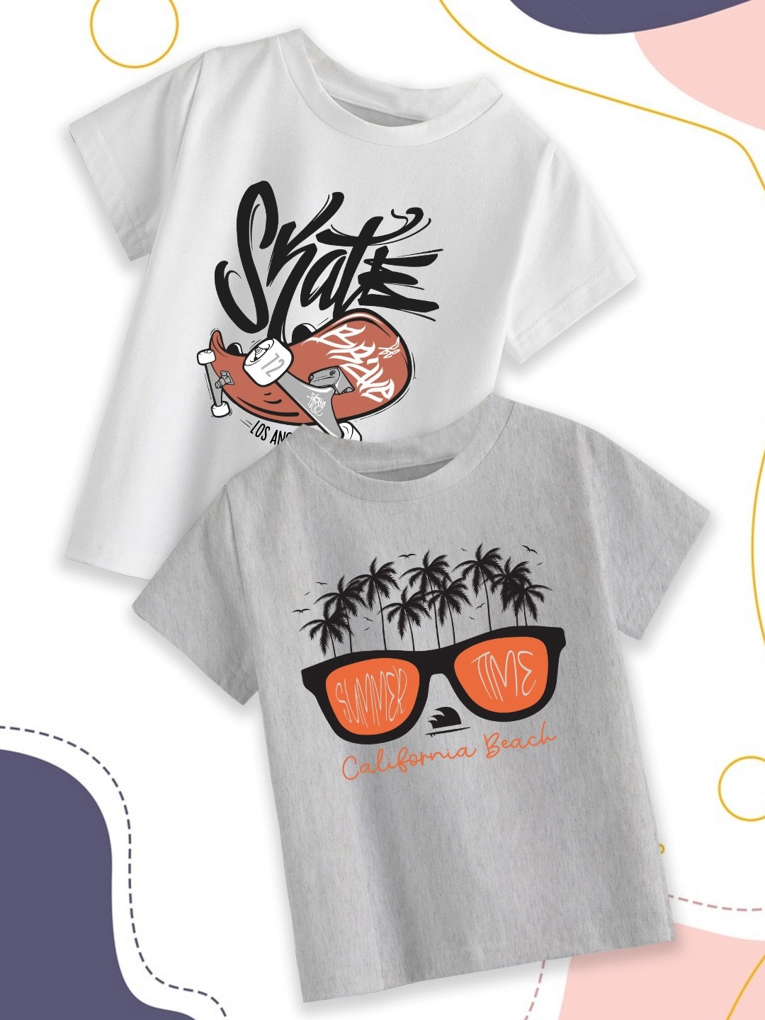 

Provogue Boys Pack Of 2 Graphic Printed Round Neck Cotton T-shirts, Grey