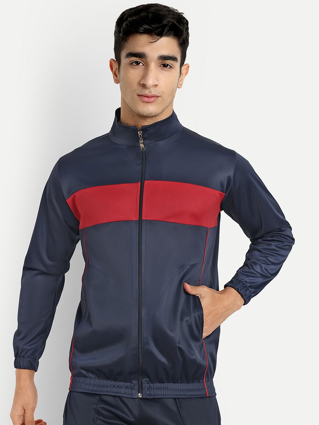 

Metronaut Men Mock Collar Solid Sports Lightweight Bomber Jacket, Navy blue