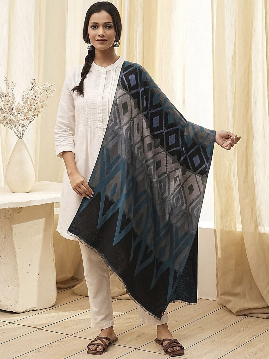

Biba Geometric Woven Design Shawl, Black