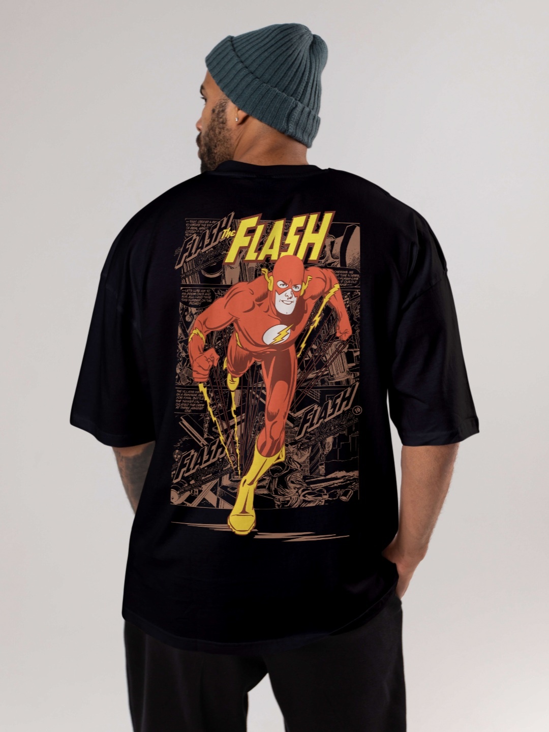 

FLYIND VOGUE OUTFIT Men Flash Bio Finish Graphic Printed Cotton Oversized T-shirt, Black