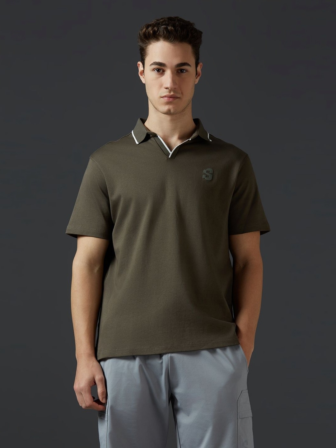 

Supa Men Solid Polo Collar Cotton T-shirt, Olive
