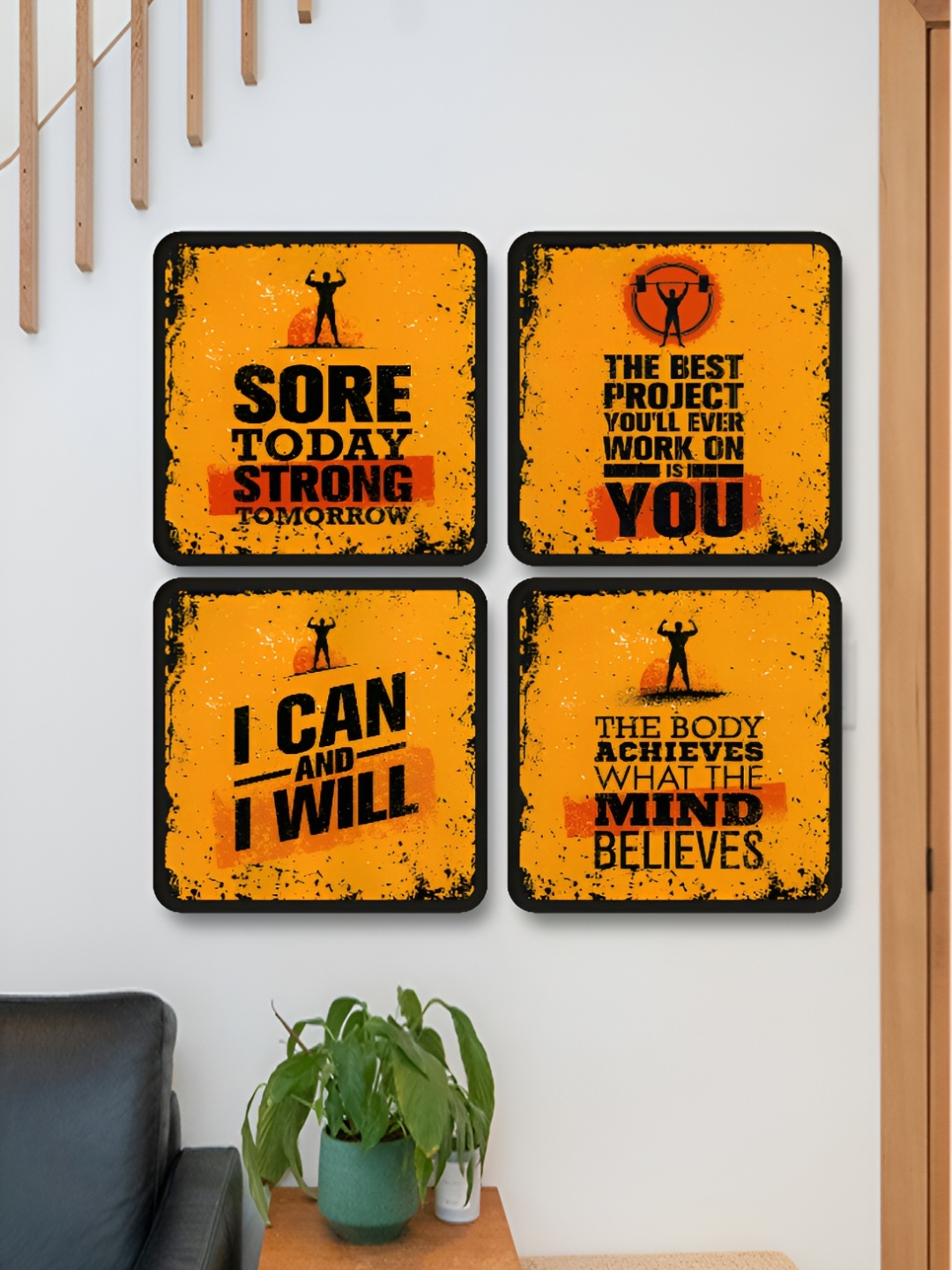 

Myntra Elegant Homes Yellow And Red 4 Pieces Wood Wall Art