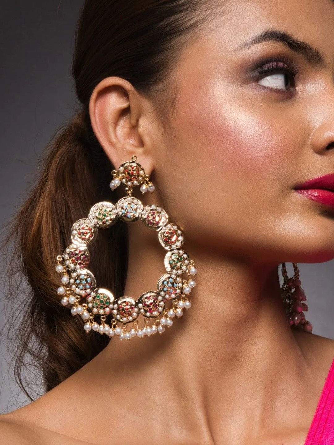 

QUEENS JEWELS Teardrop Shaped Chandbalis Earrings, Multi