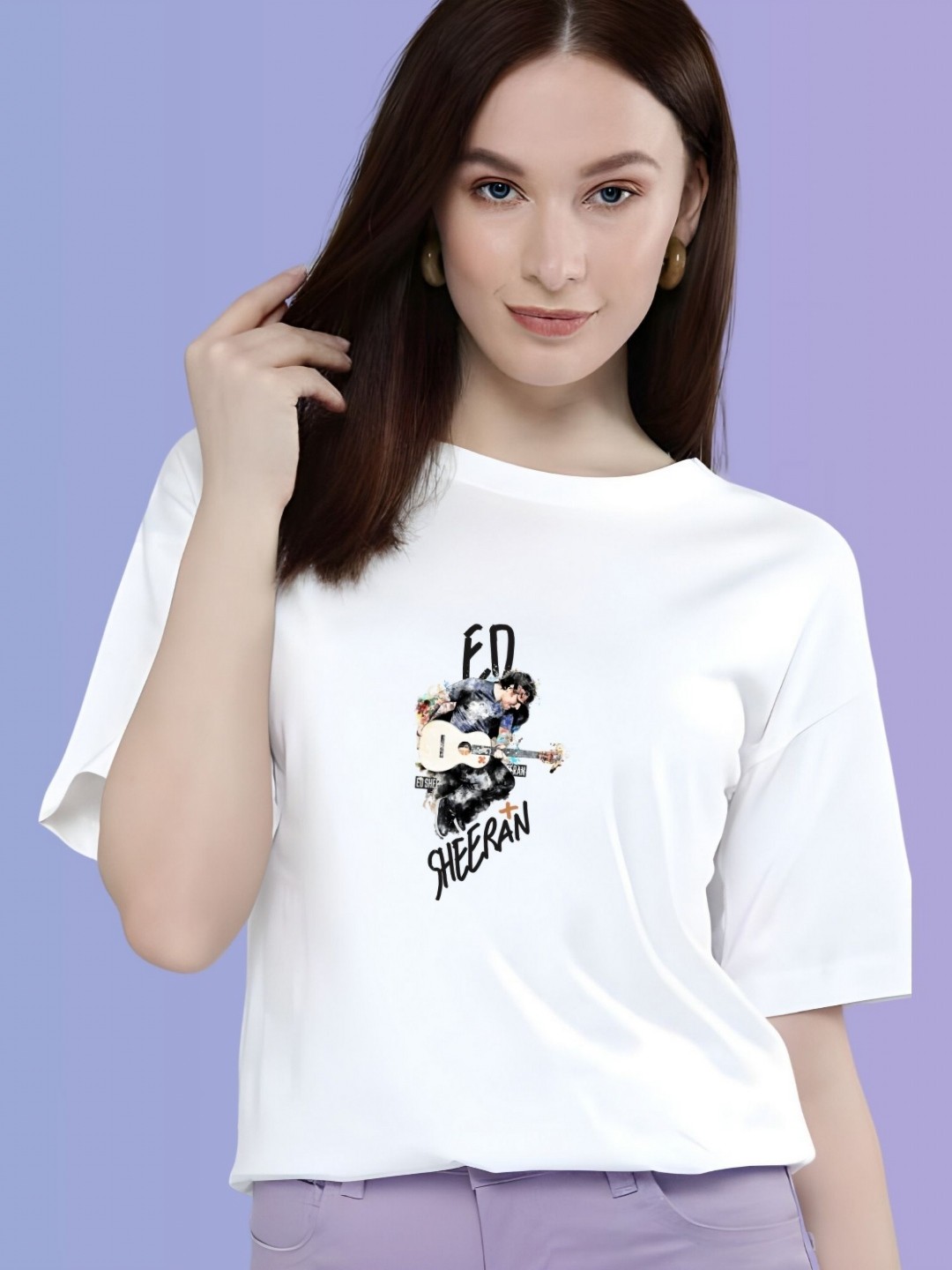 

TRENDSATTIRE Women Ed Sheeran Fan Tshirt, White