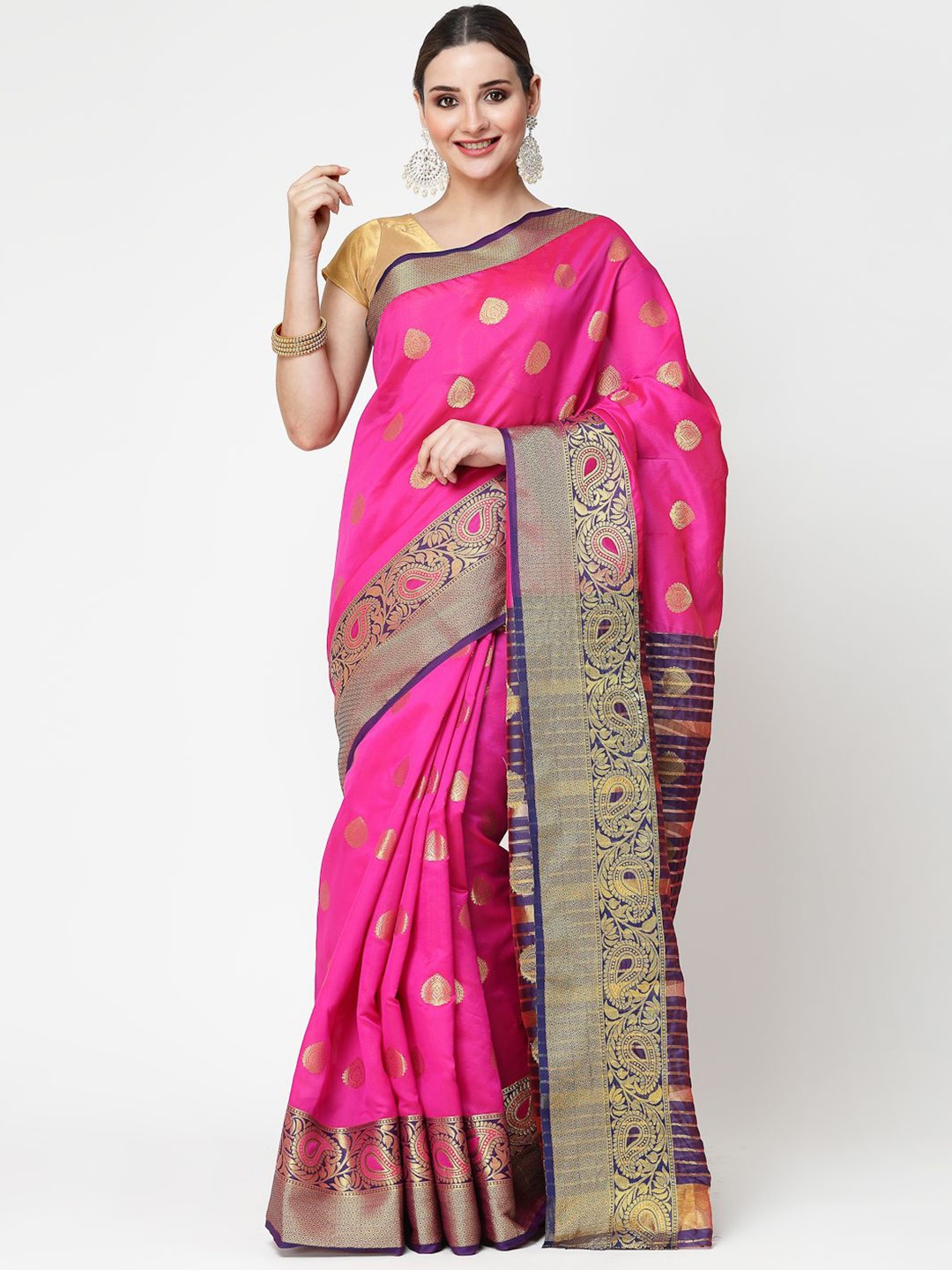 

RAJUL Ethnic Motifs Woven Design Zari Banarasi Saree, Purple