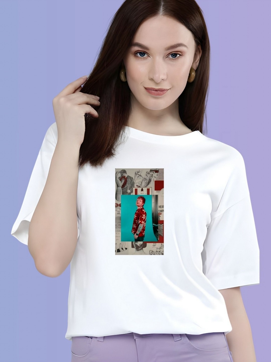 

TRENDSATTIRE Women Ed Sheeran Fan Tshirt, White