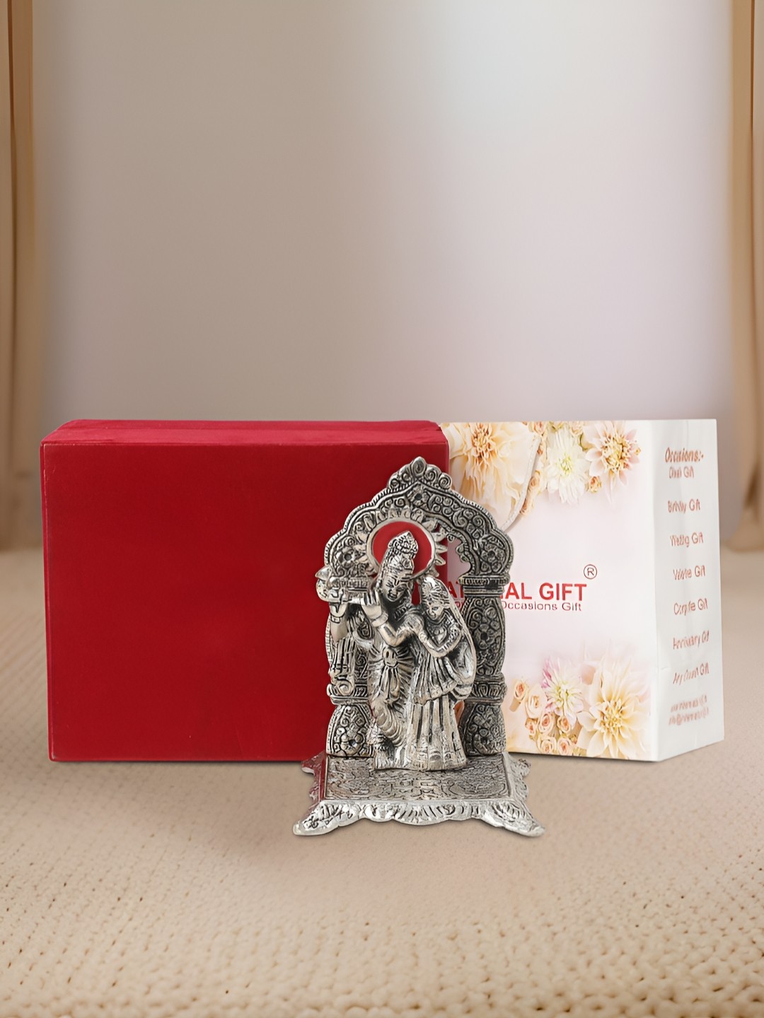 

INTERNATIONAL GIFT Silver-Toned Radha Krishna Religious Idol Showpiece