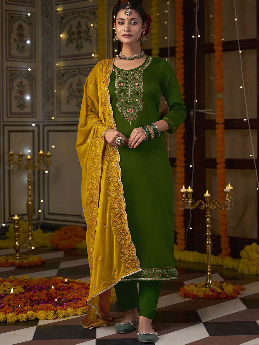 

Anouk Embroidered Unstitched Dress Material, Green