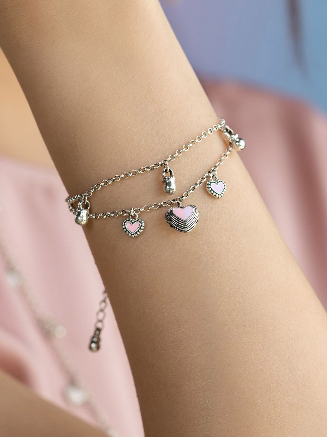 

SHAYA Women Bring in the Joy 925 Sterling Silver Heart Link Bracelet