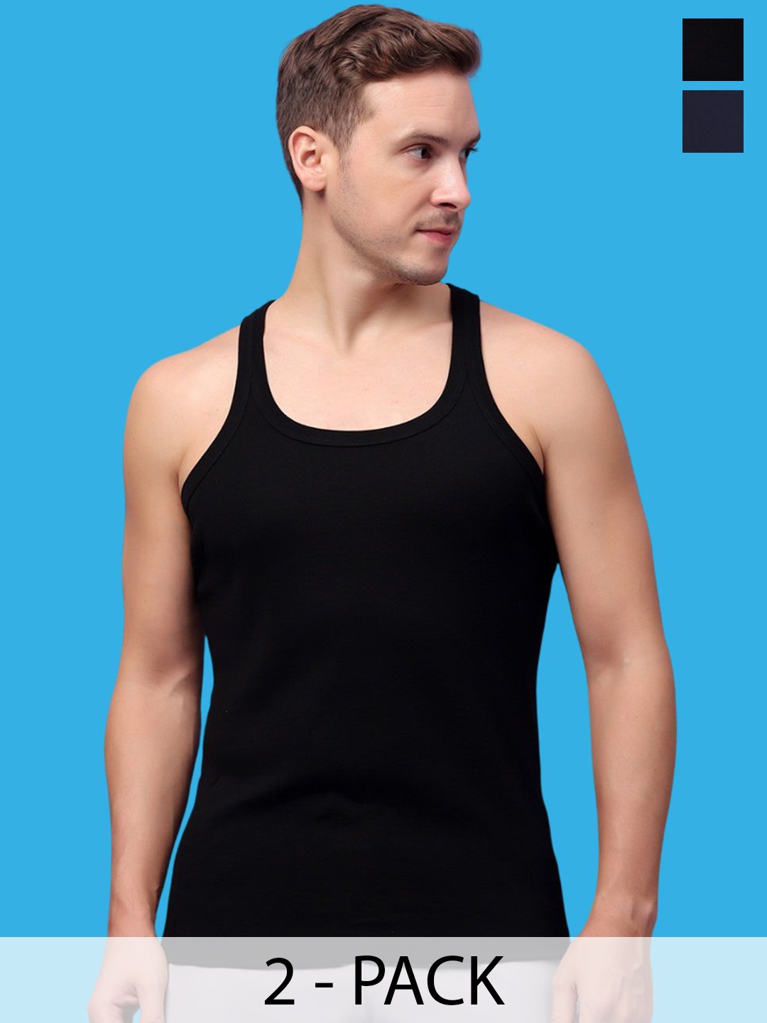 

Friskers Pack Of 2 Cotton Gym Innerwear Vests 301224CA-01-17, Black