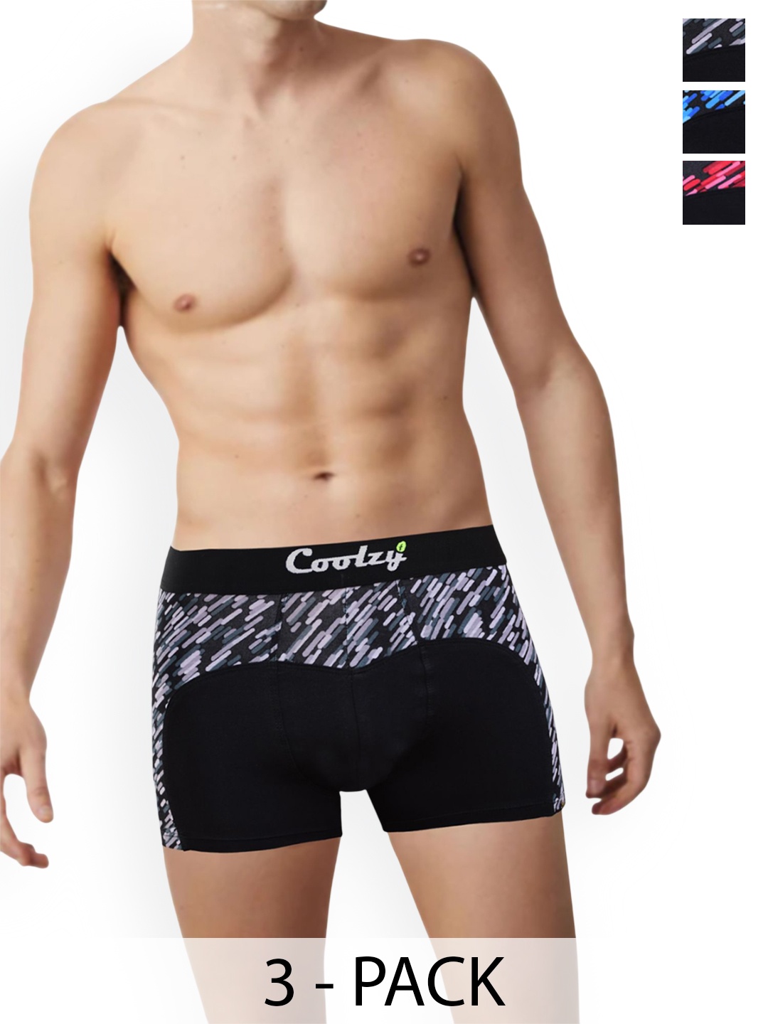 

COOLZY Men Pack Of 3 Printed Short Trunks EOSHTN3K069-S, Black