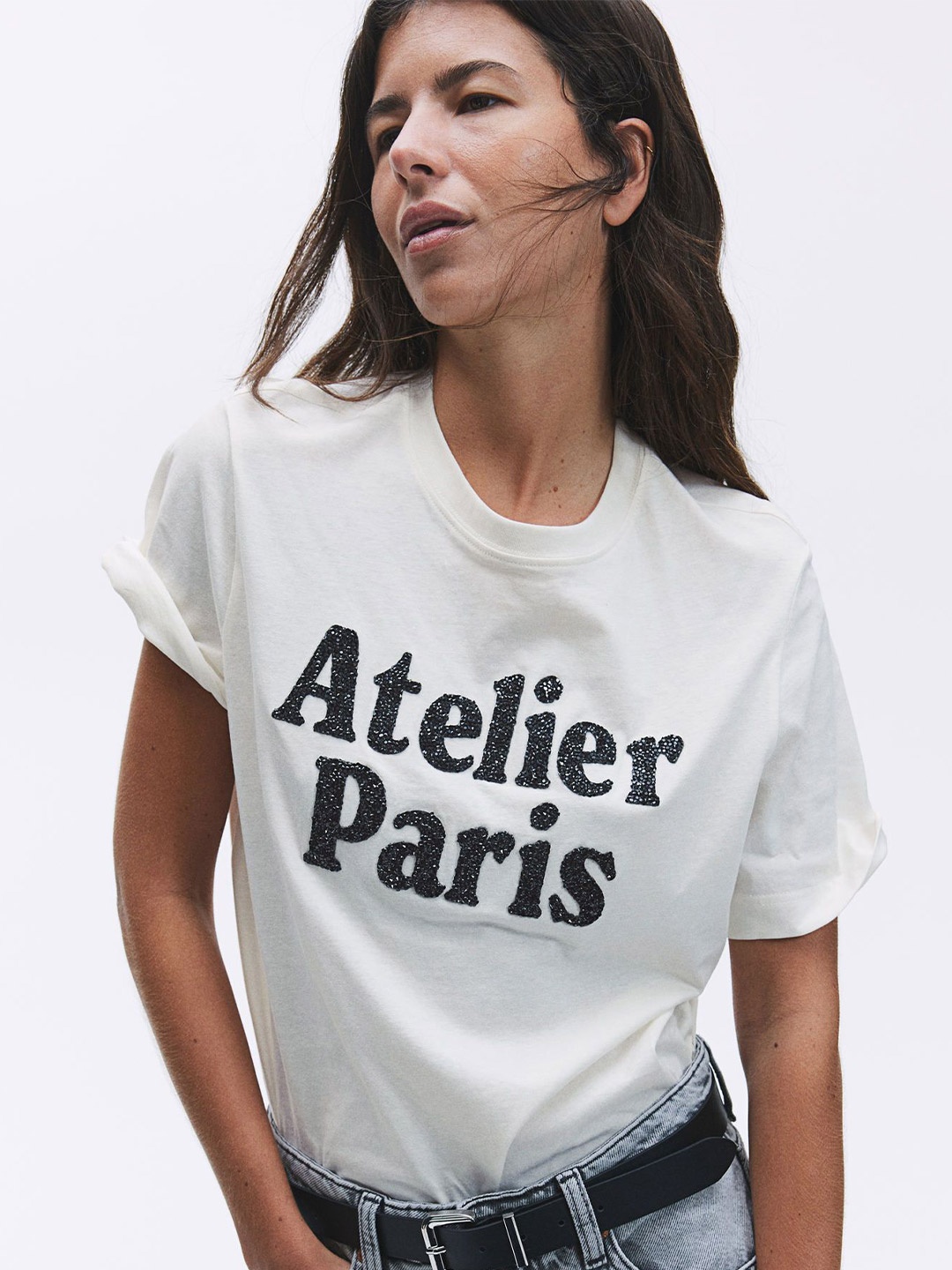 

H&M Printed Cotton T-Shirt, White