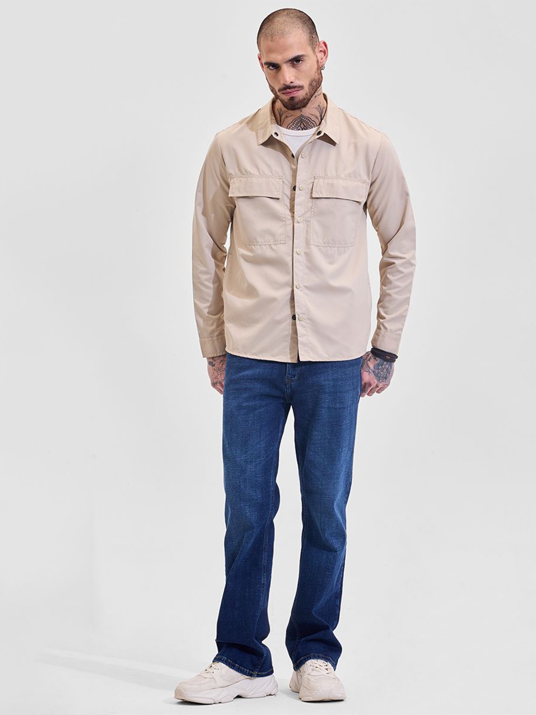 

Snitch Men Relaxed Fit Solid Spread Collar Casual Shirt, Beige
