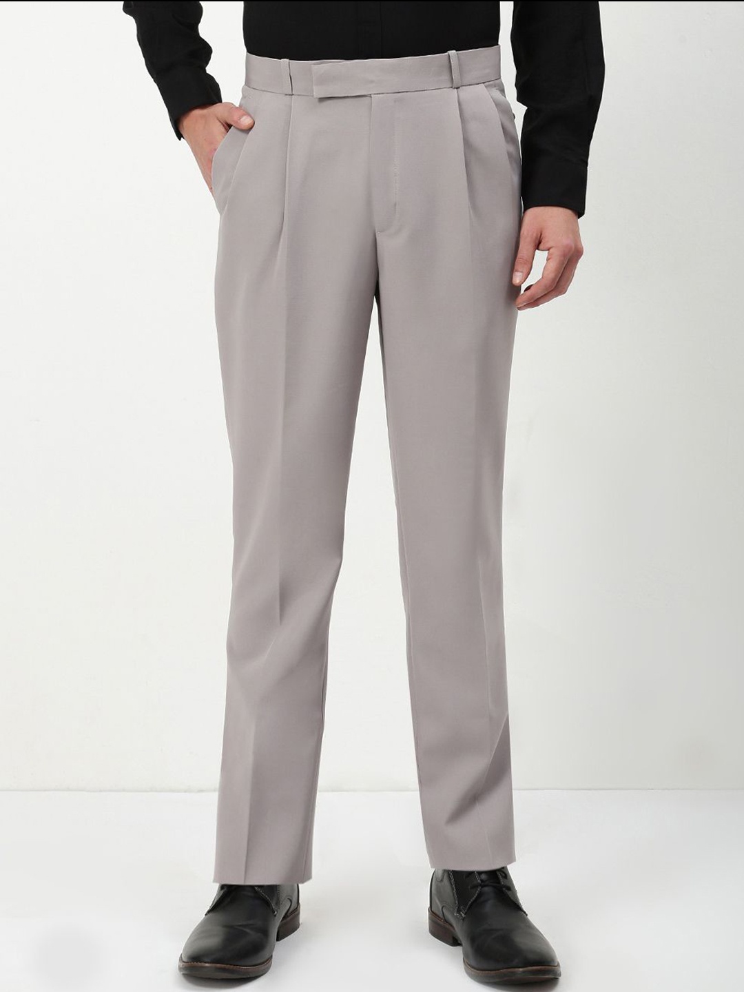

SHOWOFF Men Comfort Slim Fit Pleated Cotton Formal Trousers, Grey