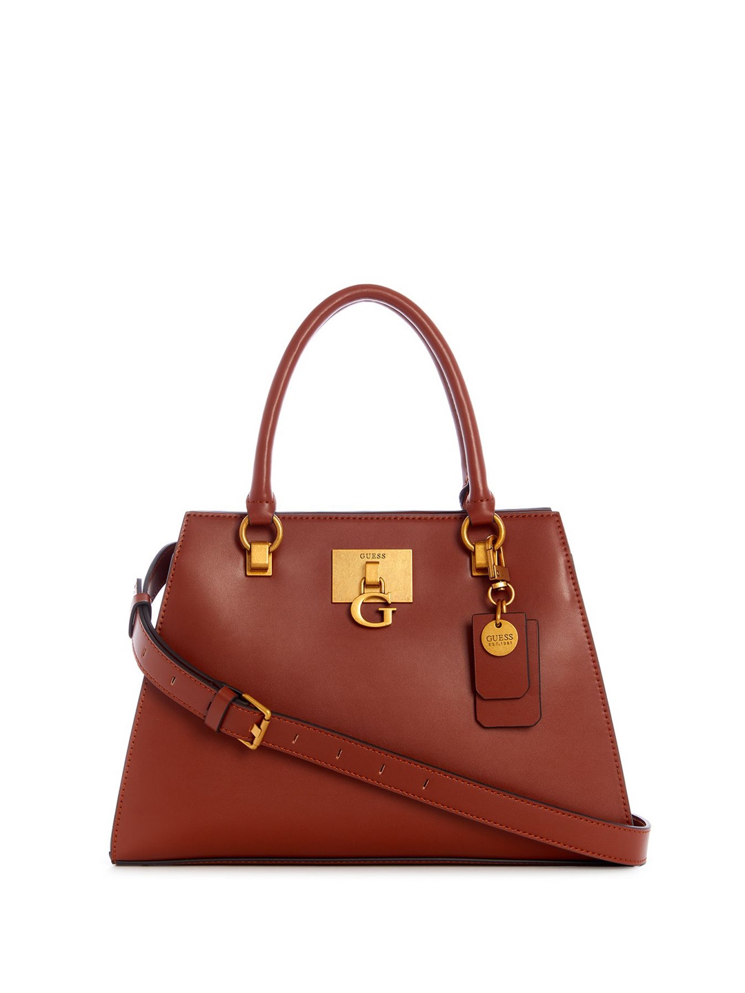 

GUESS PU Structured Satchel with Applique, Brown