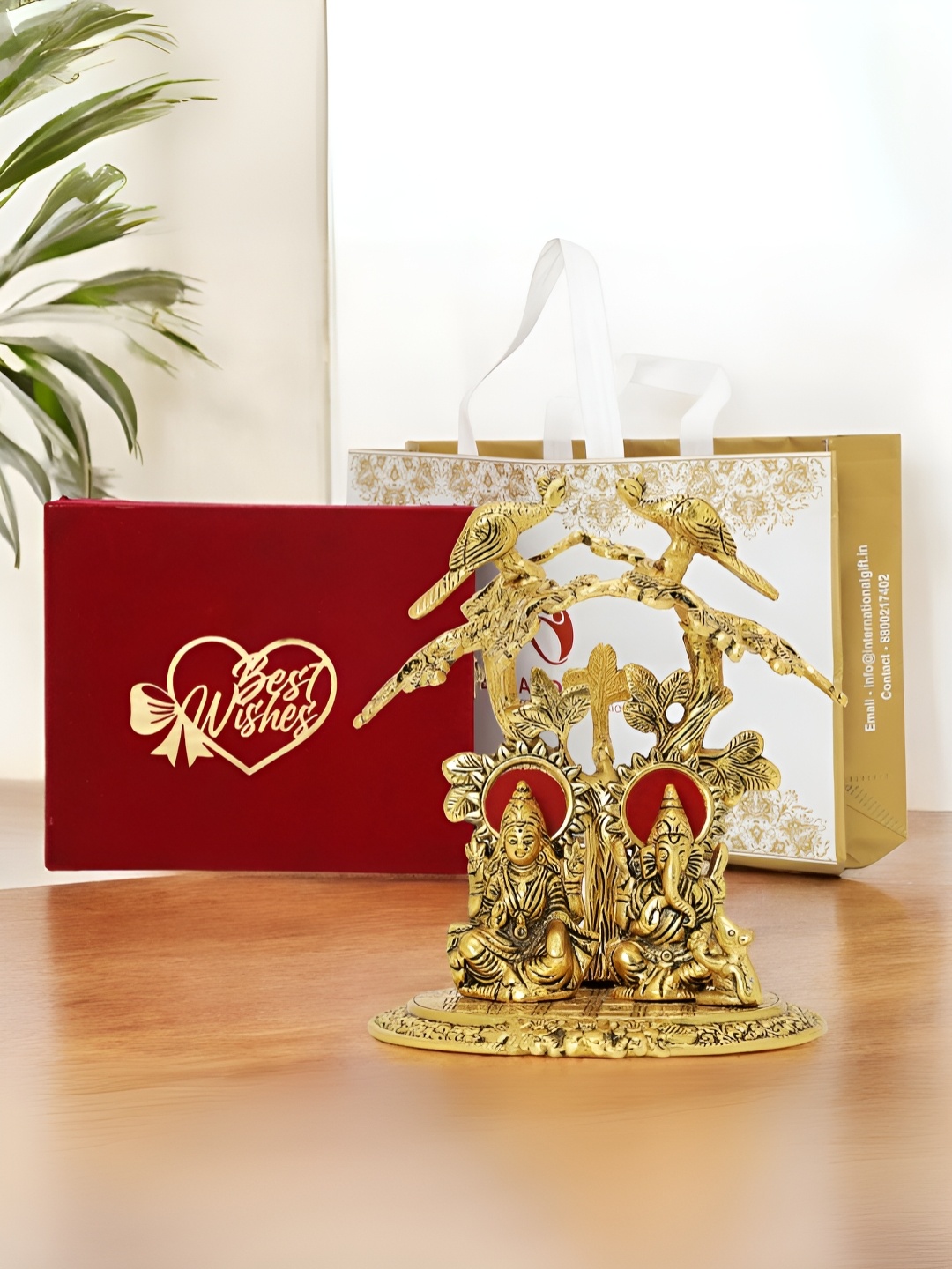

INTERNATIONAL GIFT Gold-Toned Laxmi Ganesh Religious Idol Showpiece