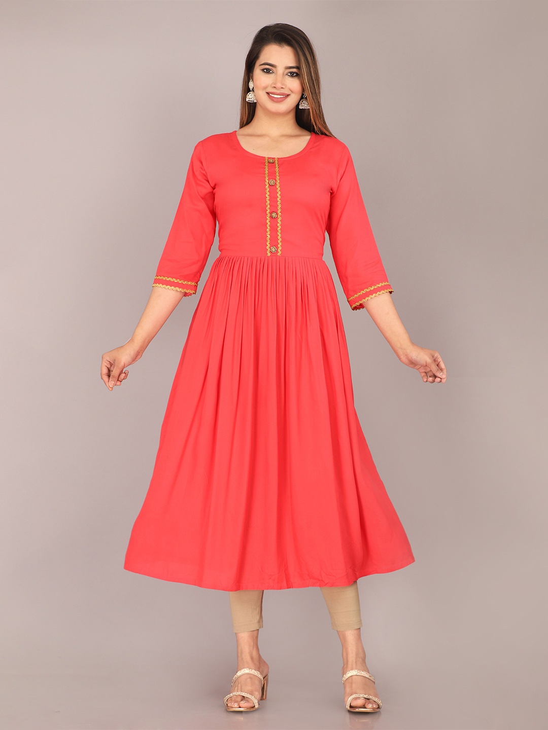 

Mahiras Comfort Fit And Flare Gathered Ethnic dress, Orange