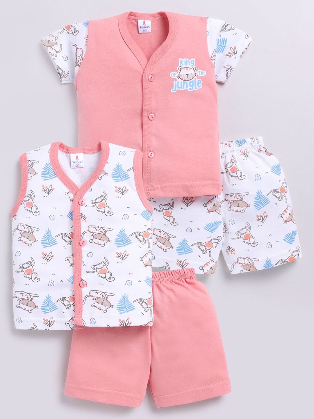 

Annie Infants Selection Of 2 Printed Round Neck Pure Cotton T-shirt With Shorts, Pink