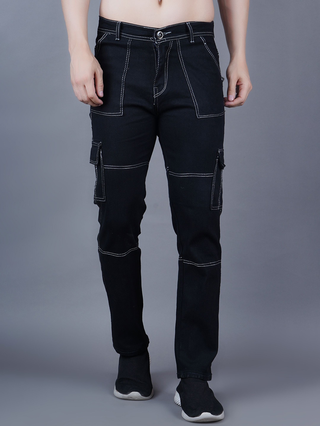 

LINARIA Men Classic Jogger Slash Knee Jeans, Black