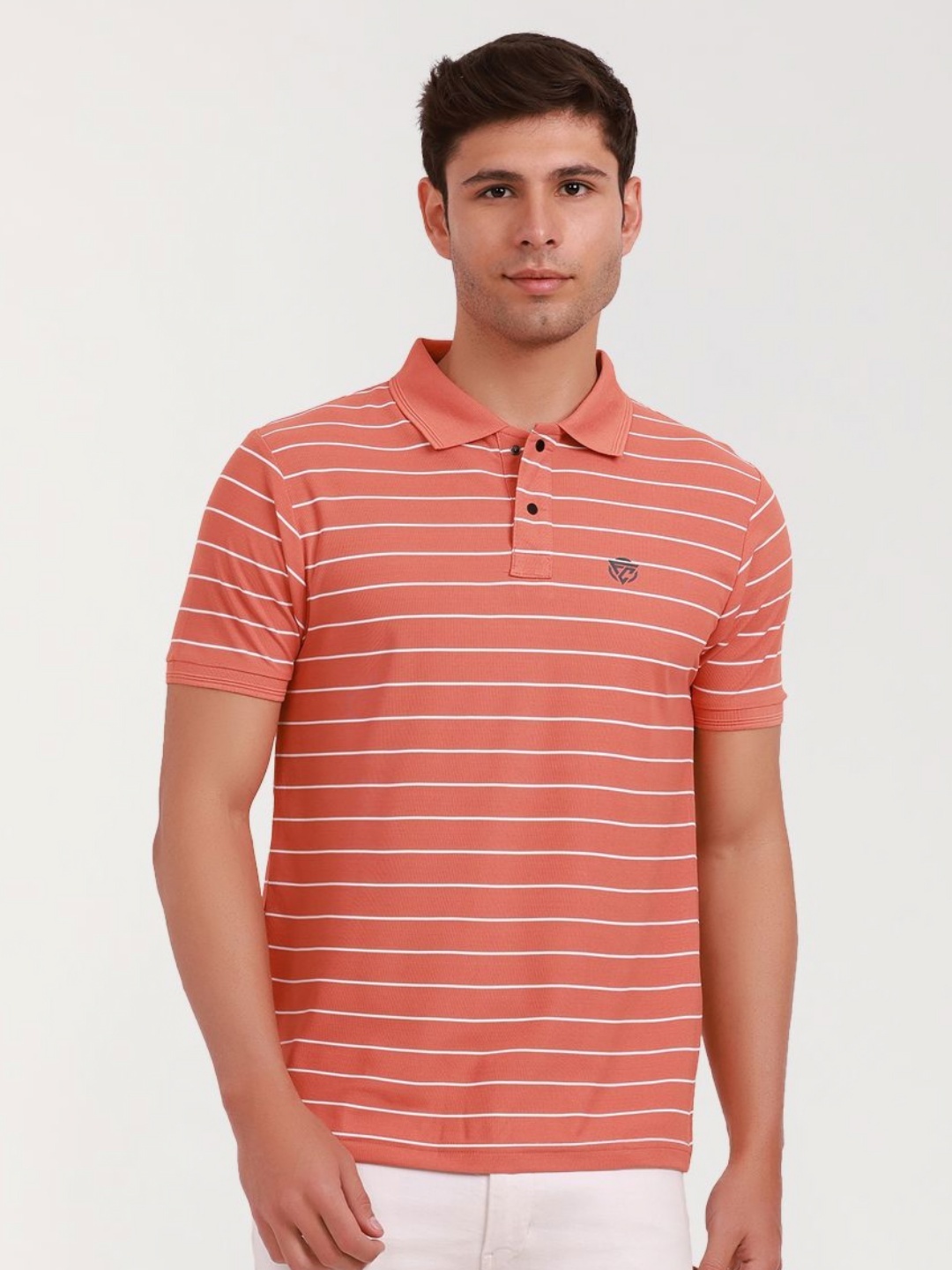 

Fitcore Men Dri-FIT Striped Polo Collar T-shirt, Peach