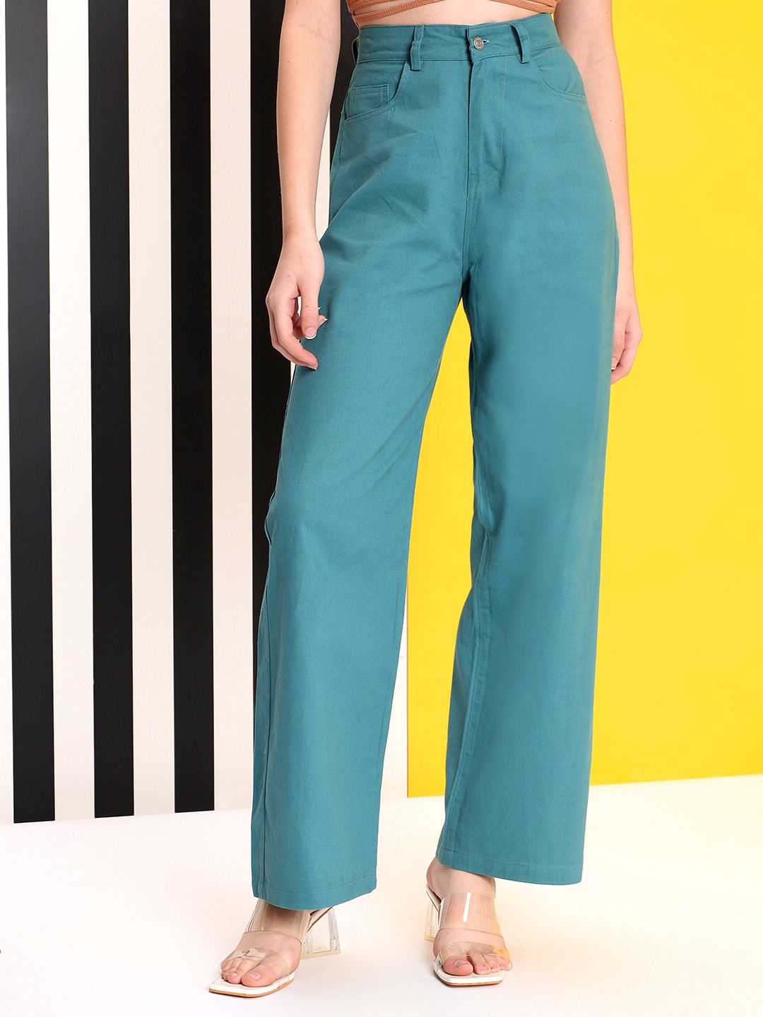 

Kotty Women Jean Straight Fit High-Rise Stretchable Jeans, Turquoise blue