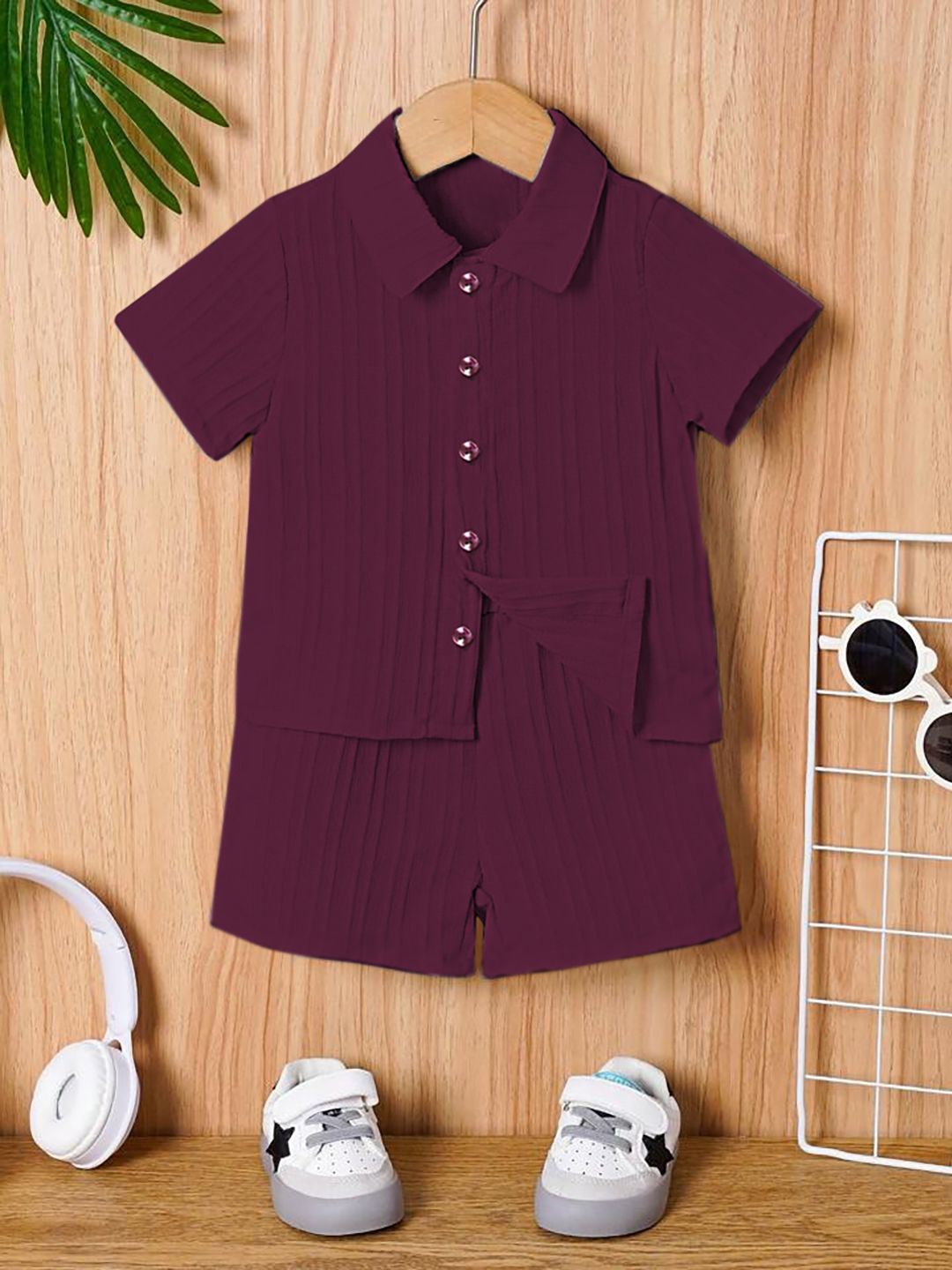 

YK Boys Shirt Collar Shirt With Shorts Clothing Set, Purple