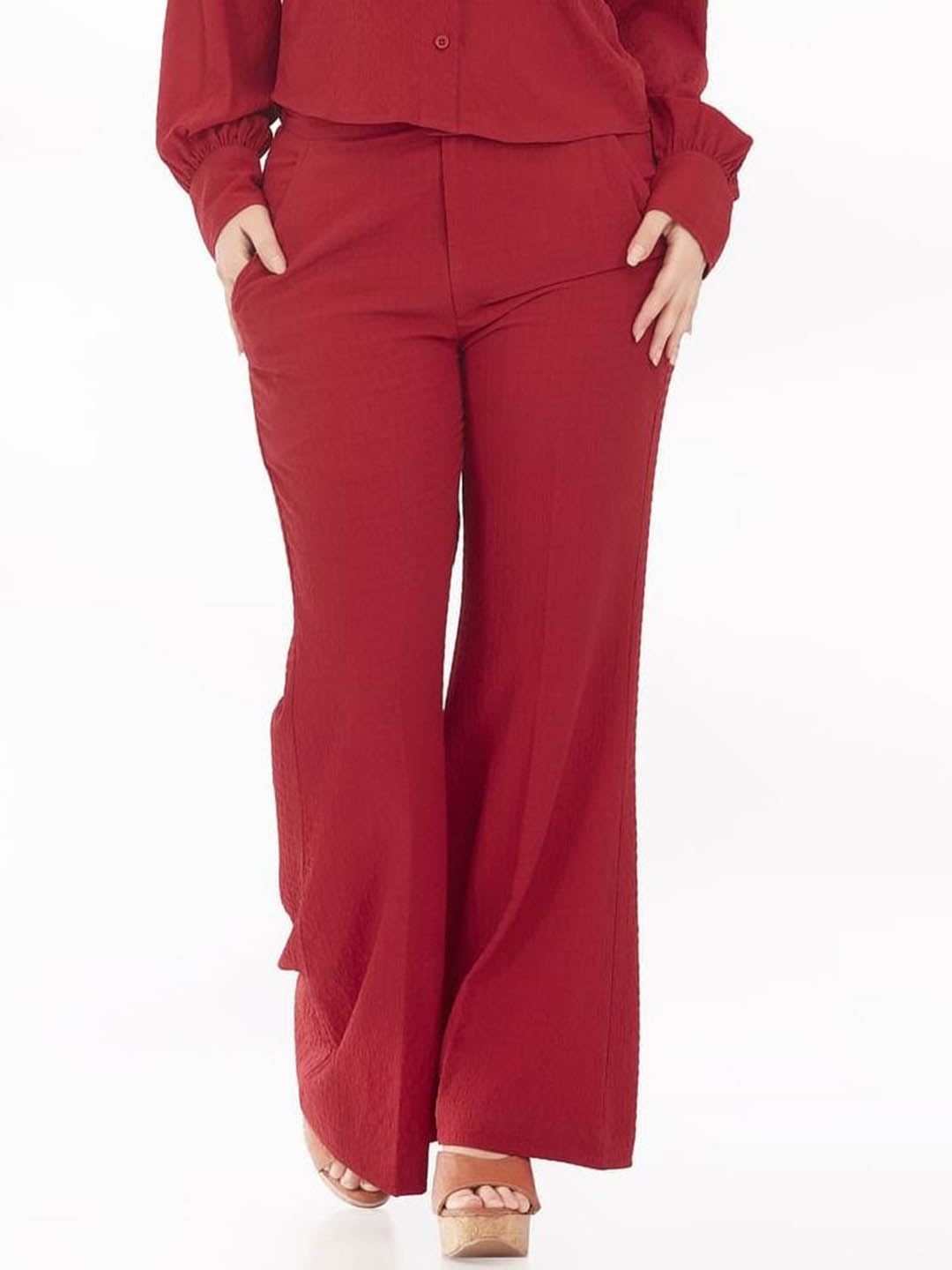 

KAIN Women Regular Fit Mid-Rise Parallel Trousers, Red