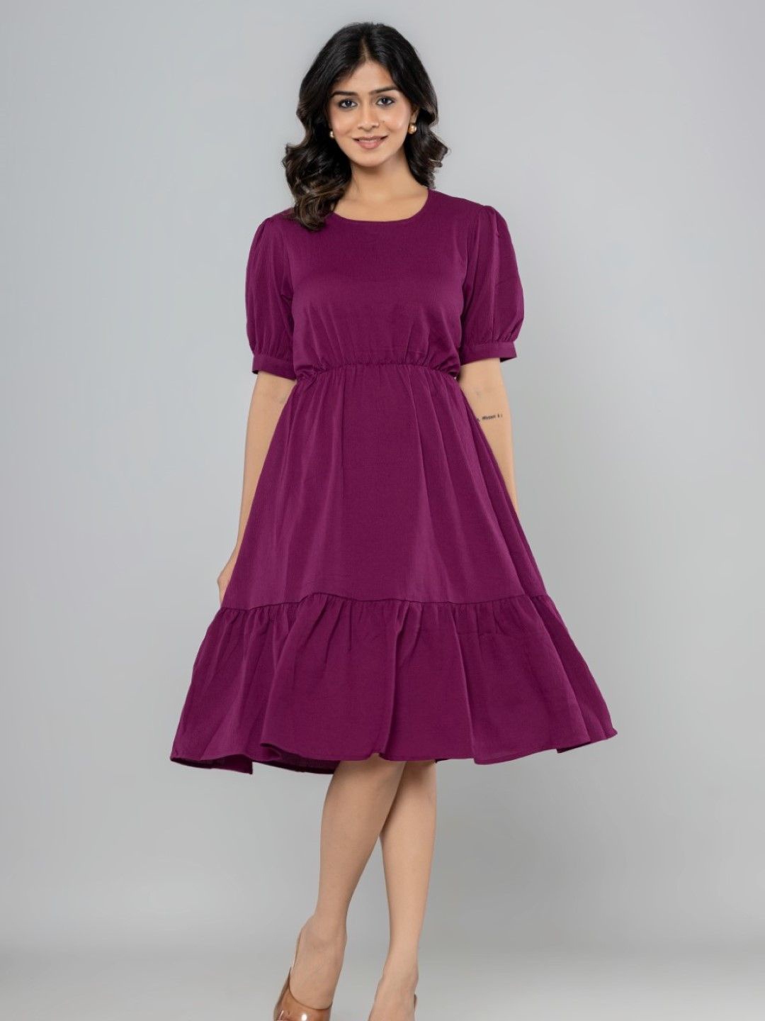 

Aanys Culture Puff Sleeve Fit & Flare Midi Dress, Maroon