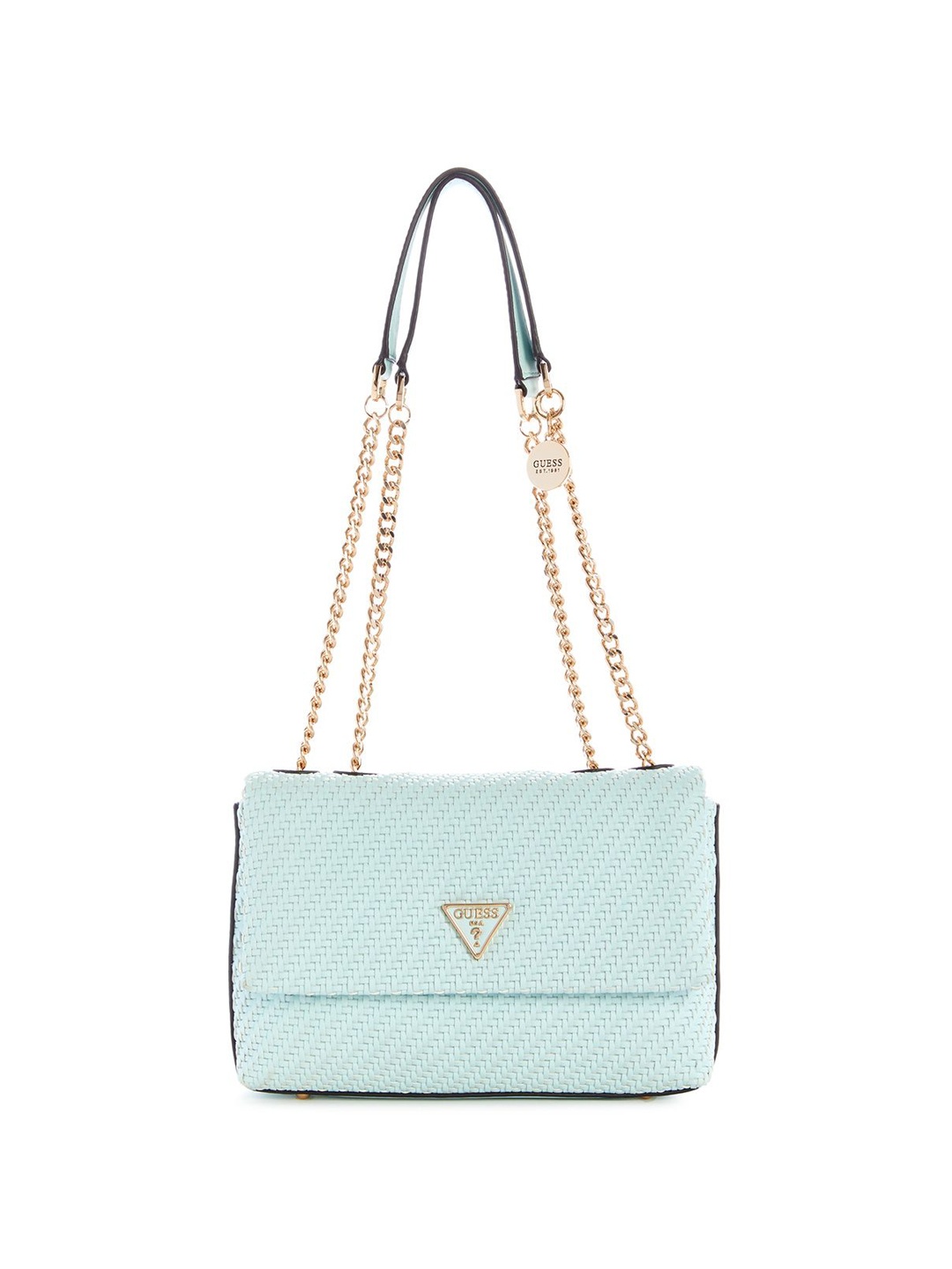 

GUESS Textured PU Bowling Shoulder Bag with Quilted, Blue