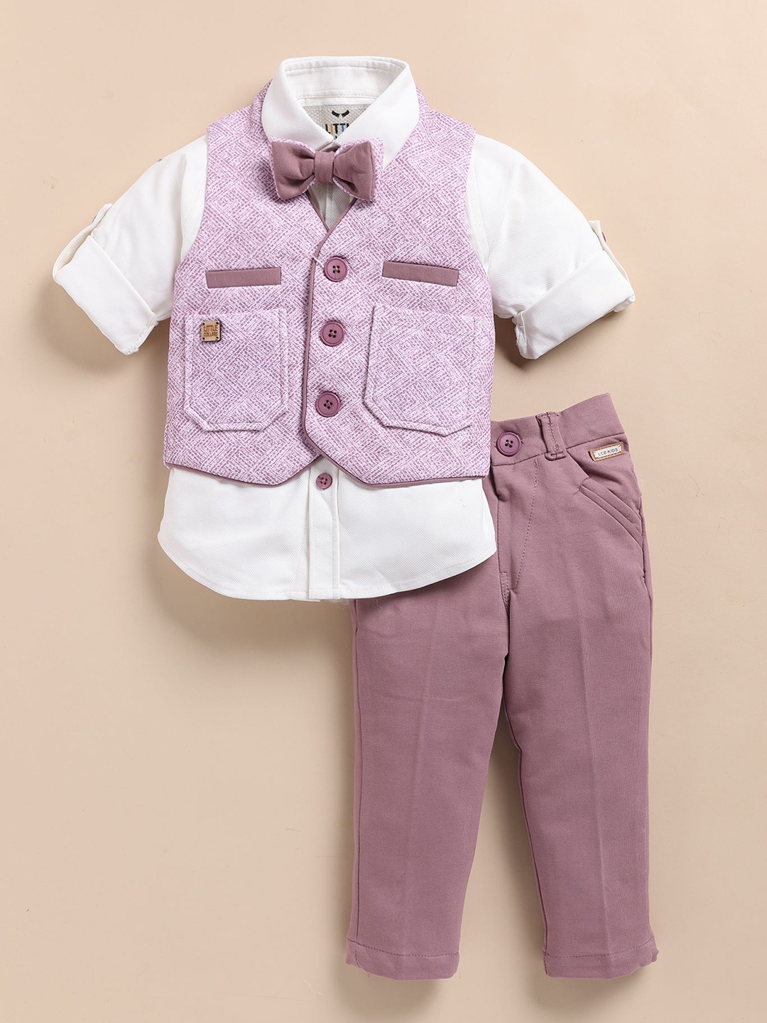 

LITTLE COLLARS Boys Printed Collarless Single-Breasted 4-Pieces Suits, Lavender