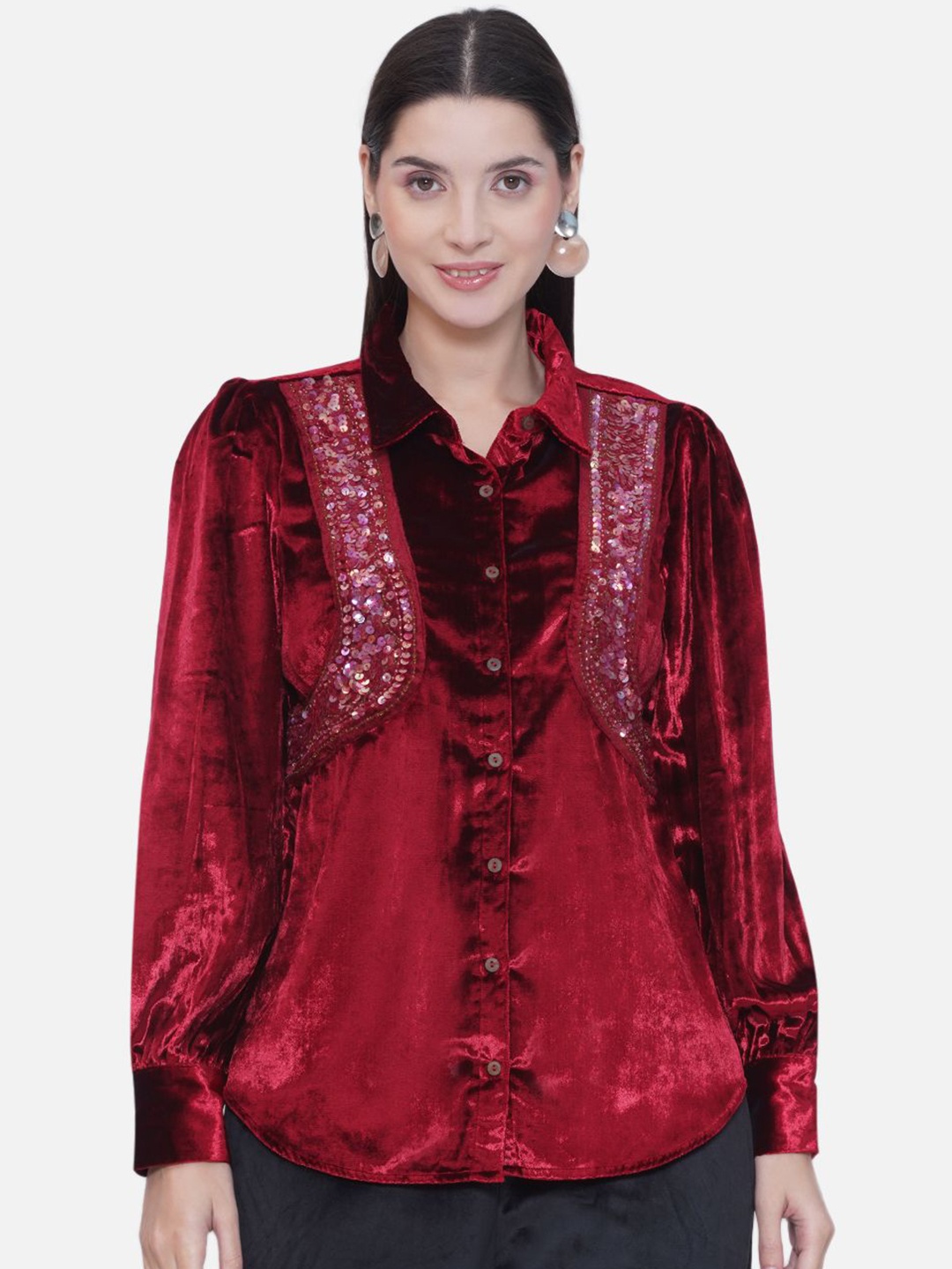 

bellamia Women Smart Fit Spread Collar Solid Party Shirt, Red