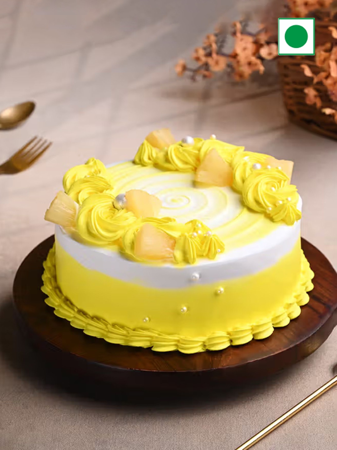 

Floweraura Sunshine Pineapple Flavour Eggless Round Shape Cake- 1kg, Yellow
