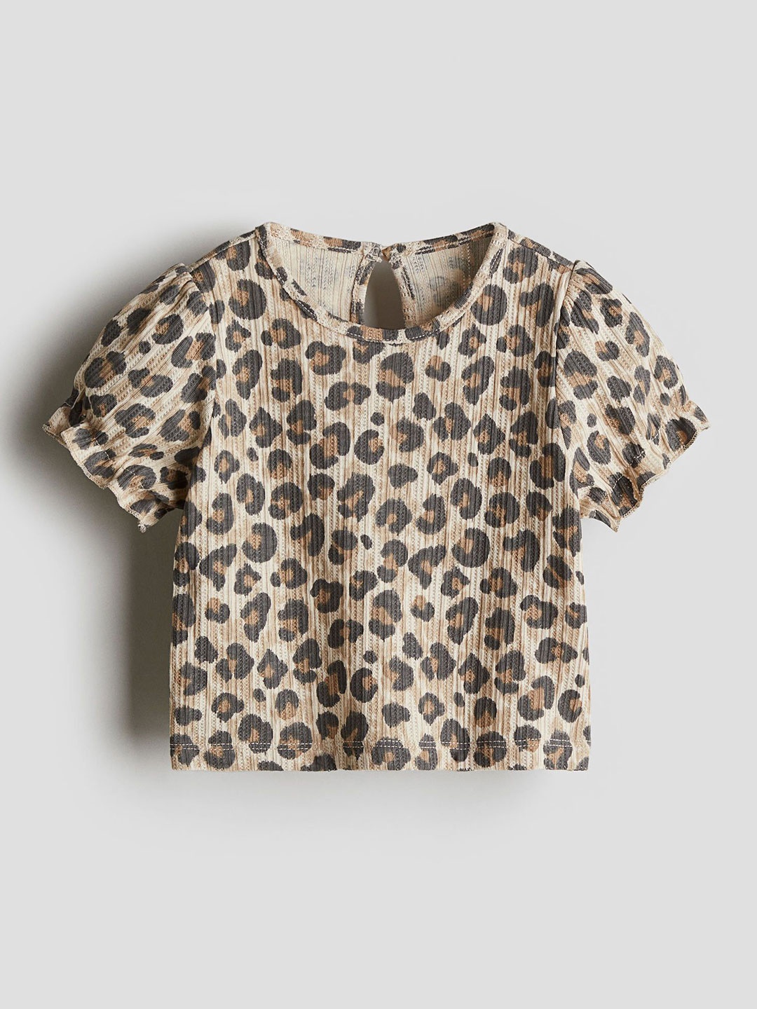 

H&M Textured Jersey cotton Top round neck woman top, Beige