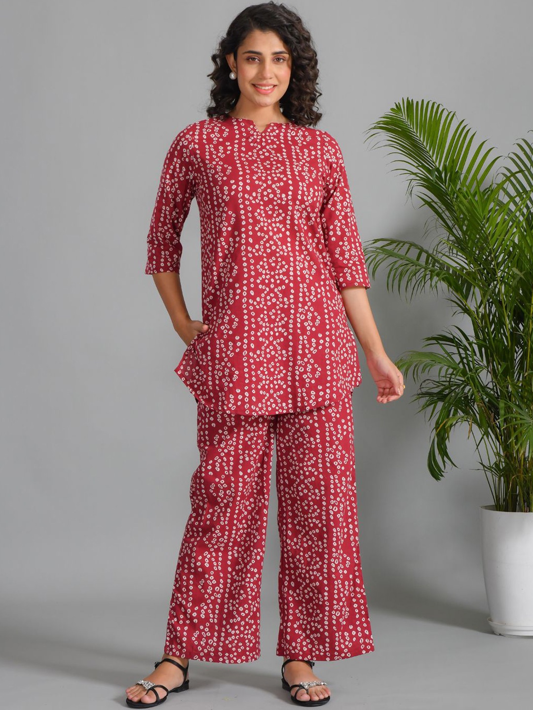 

SANSKRUTIHOMES Printed Pure Cotton Tunic With Trouser Co-Ords, Red