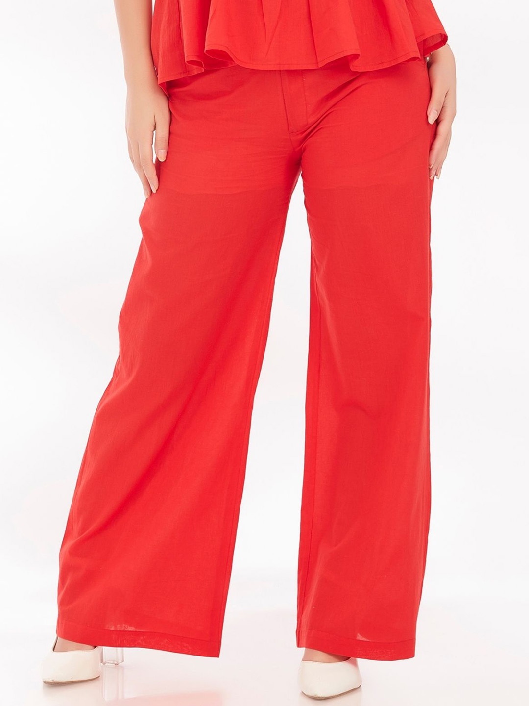 

KAIN Women Straight Wide Leg Cotton Trousers, Red