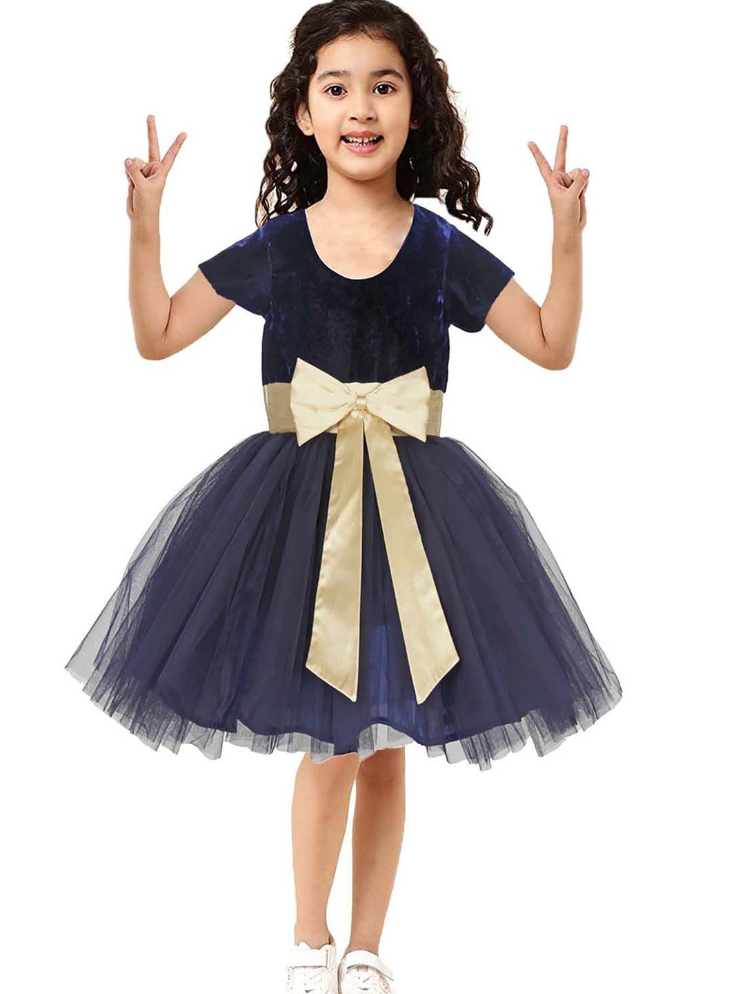 

Wow Princess Cape Sleeve Net A-Line Dress, Navy blue