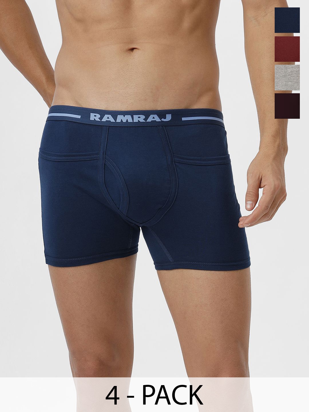 

Ramraj Men Pack of 4 Solid Low Rise Cotton Fine Jersey Plus Size Target Trunks, Blue