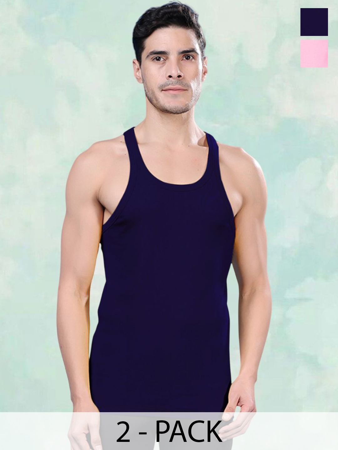 

FBAR Pack Of 2 Cotton Gym Innerwear Vests FBCA-05-10, Blue