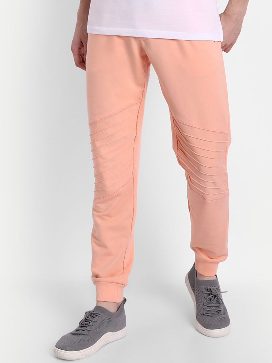 

AMSWAN Men Cotton Mid-Rise Joggers, Peach