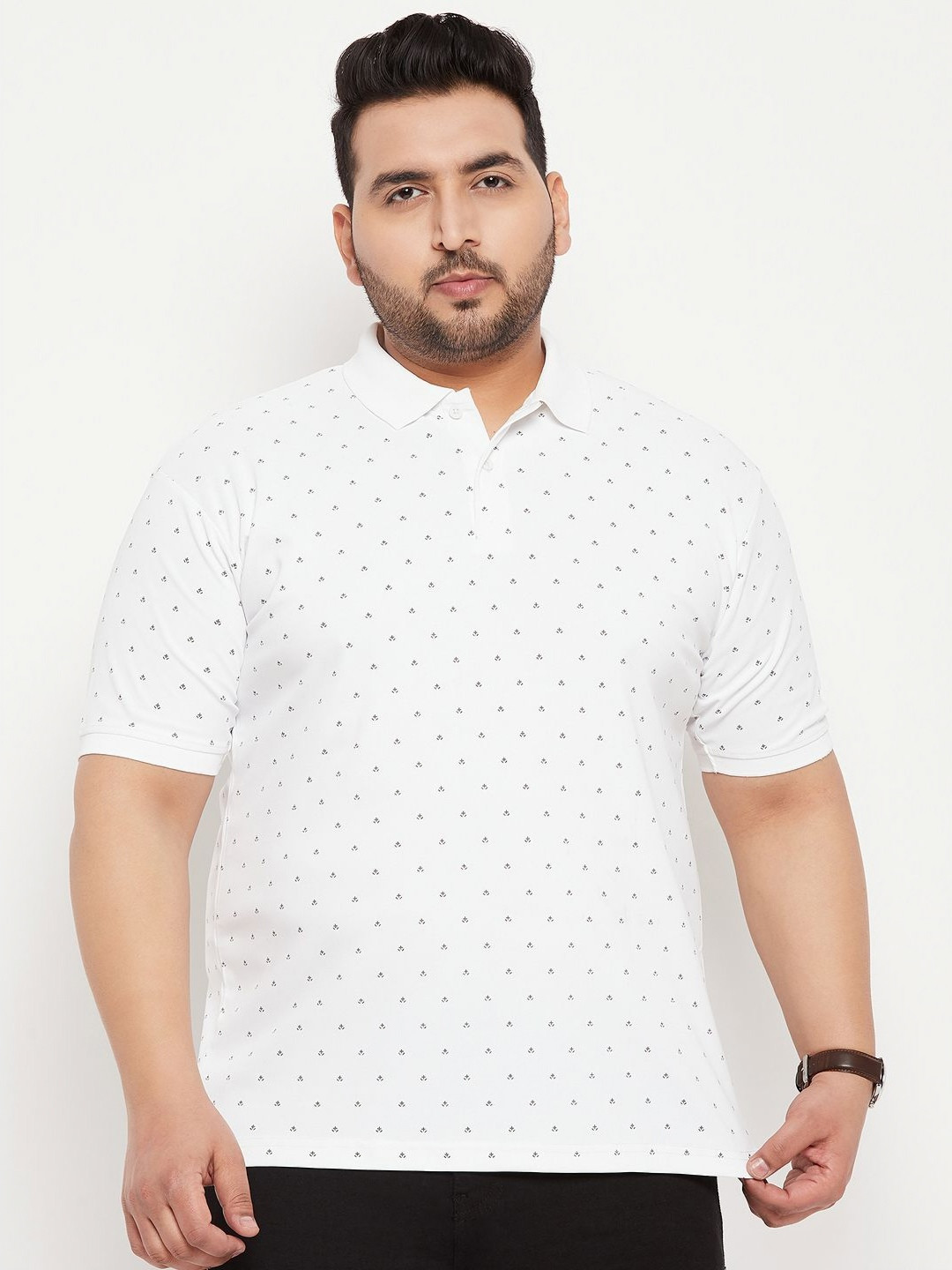 

MXN Men Plus Size Conversational Printed Polo Collar Cotton T-shirt, White