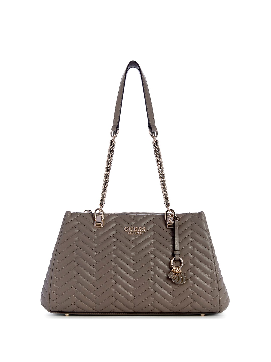 

GUESS Textured PU Bucket Shoulder Bag with Quilted, Taupe
