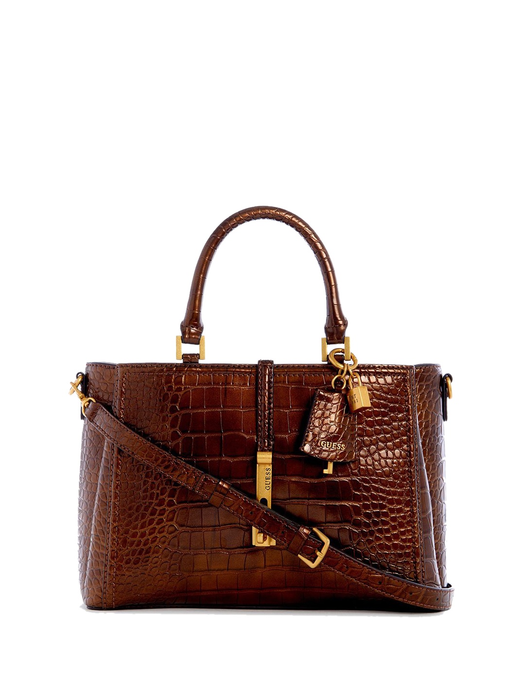 

GUESS Textured PU Structured Satchel with Tasselled, Bronze