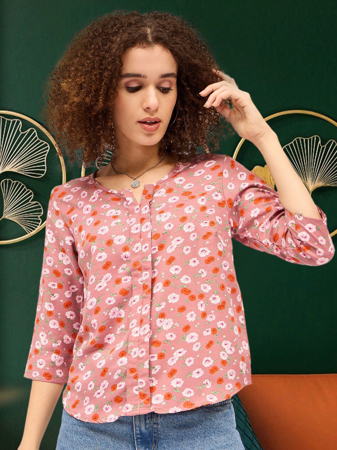 

DressBerry Floral Print Cotton Shirt Style Top, Multi