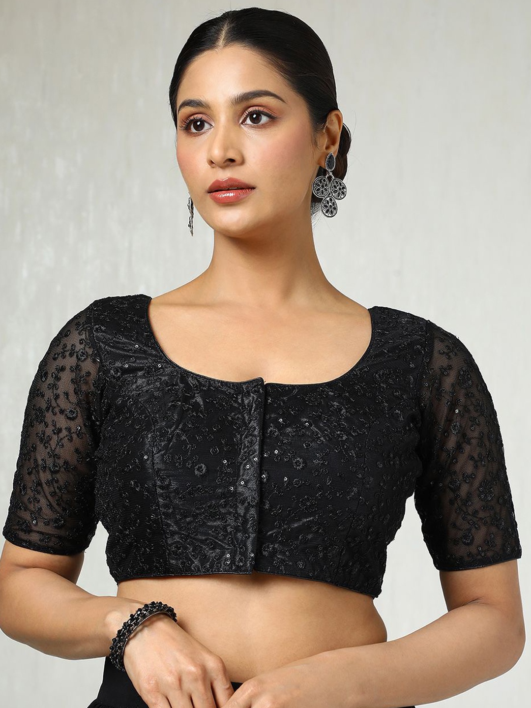 

Soch Women Embroidered Round Neck Padded Saree Blouse, Black