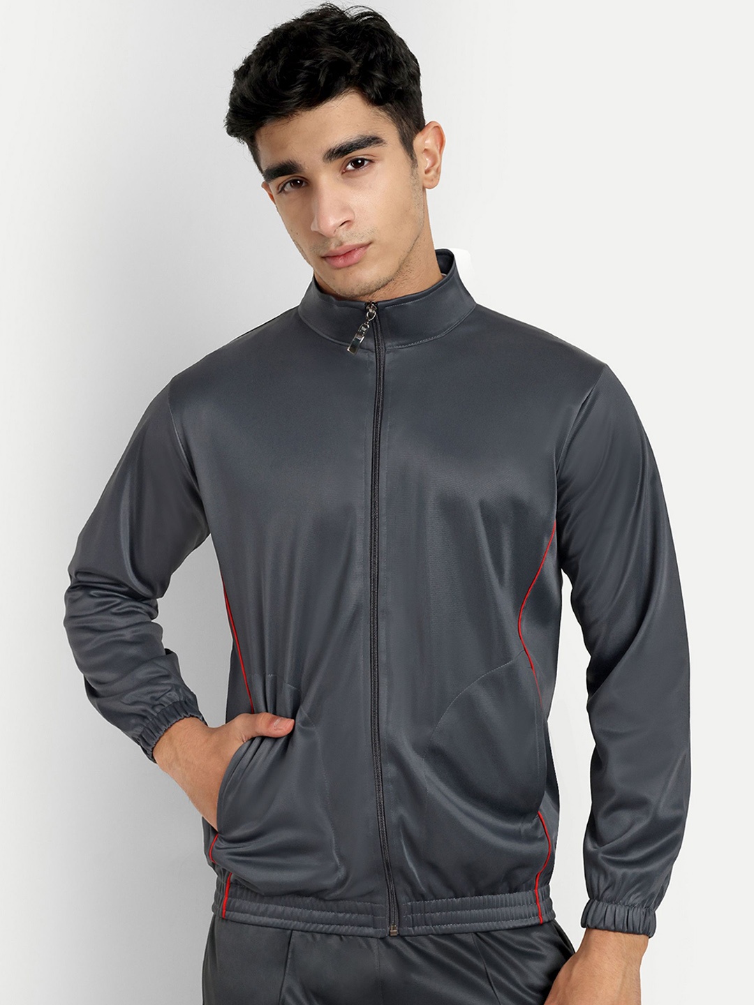 

Metronaut Men Mock Collar Solid Sports Lightweight Bomber Jacket, Grey