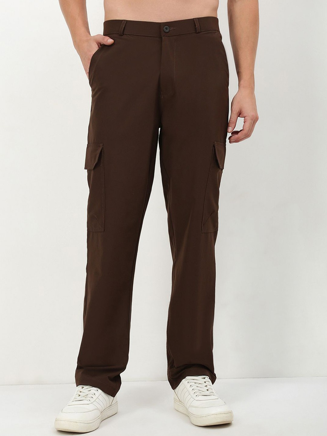 

SHOWOFF Men Comfort Straight Fit Cargos Trousers, Brown