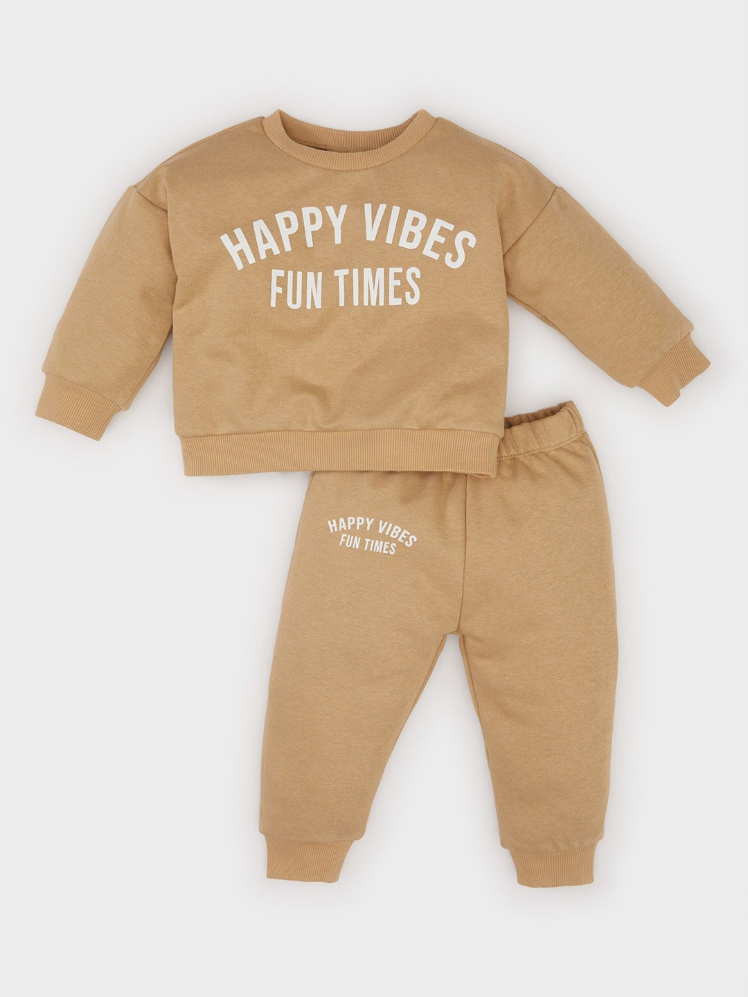 

DeFacto Boys Printed Pure Cotton Sweatshirt With Joggers, Brown