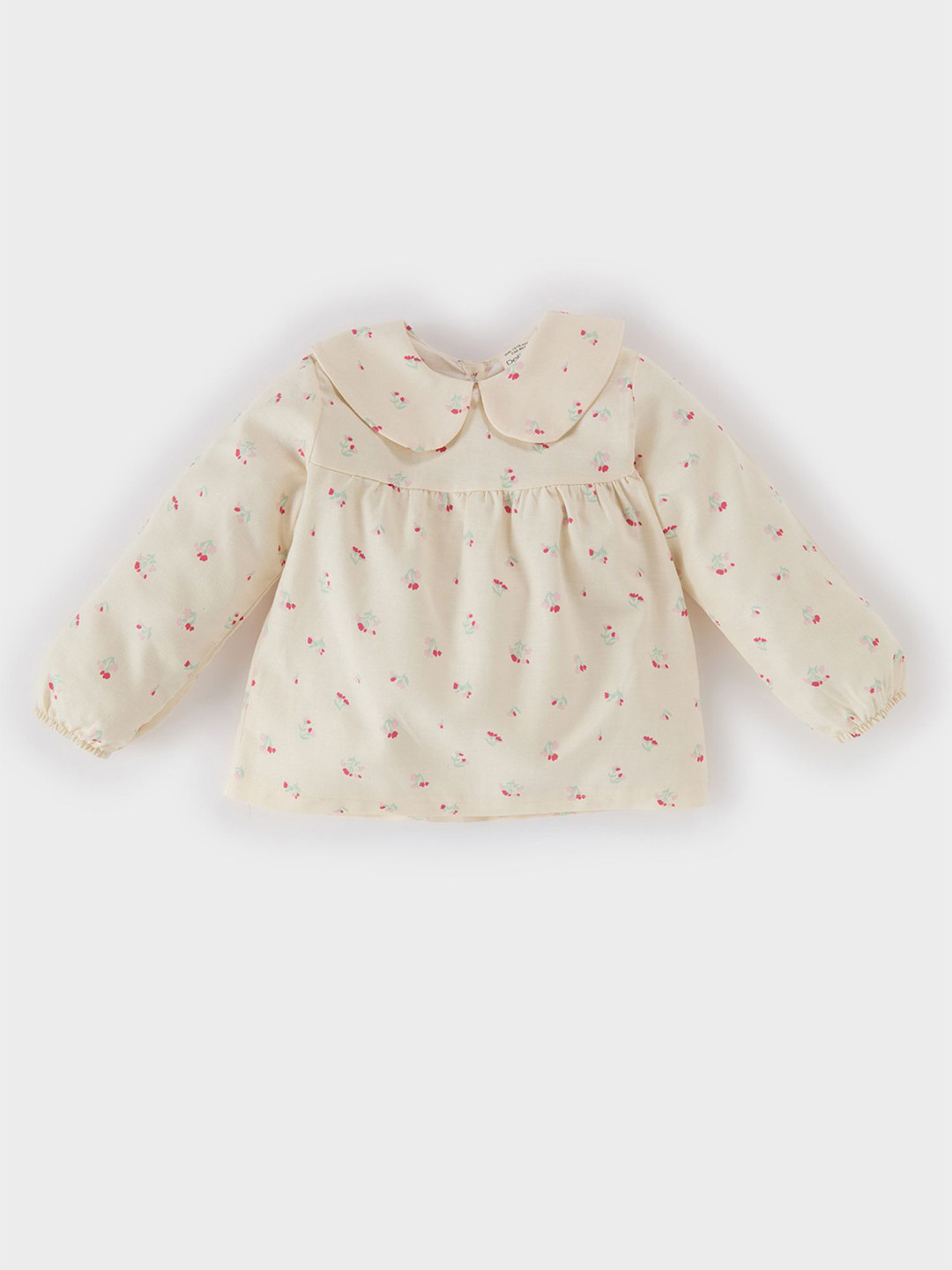 

DeFacto Girls Floral Printed Peter Pan Collar Pure Cotton Casual Top, Beige