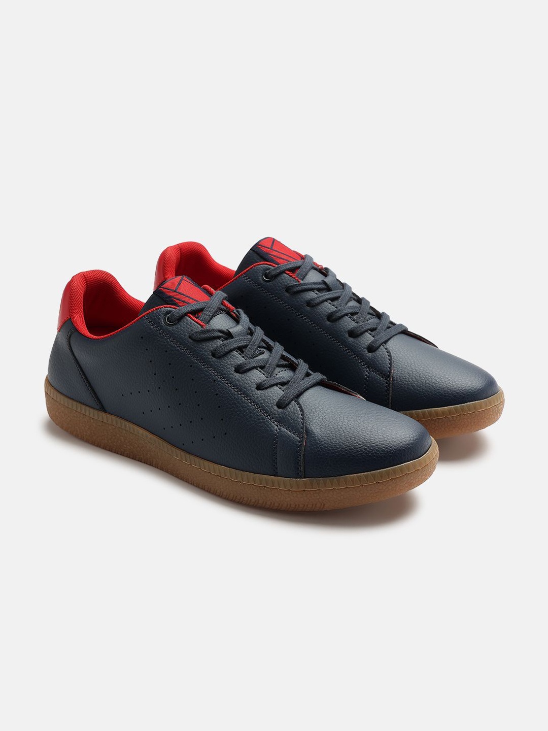 

hummel Men Textured Lace-Ups PU Sneakers, Navy blue