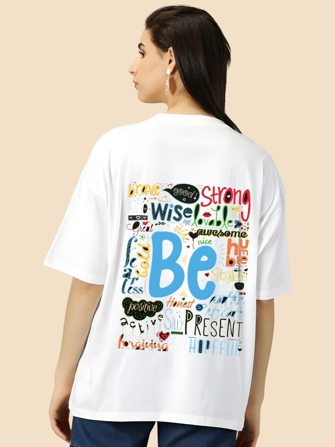 

SZN Women Graphic Printed Round Neck Cotton Oversized T-shirt, White
